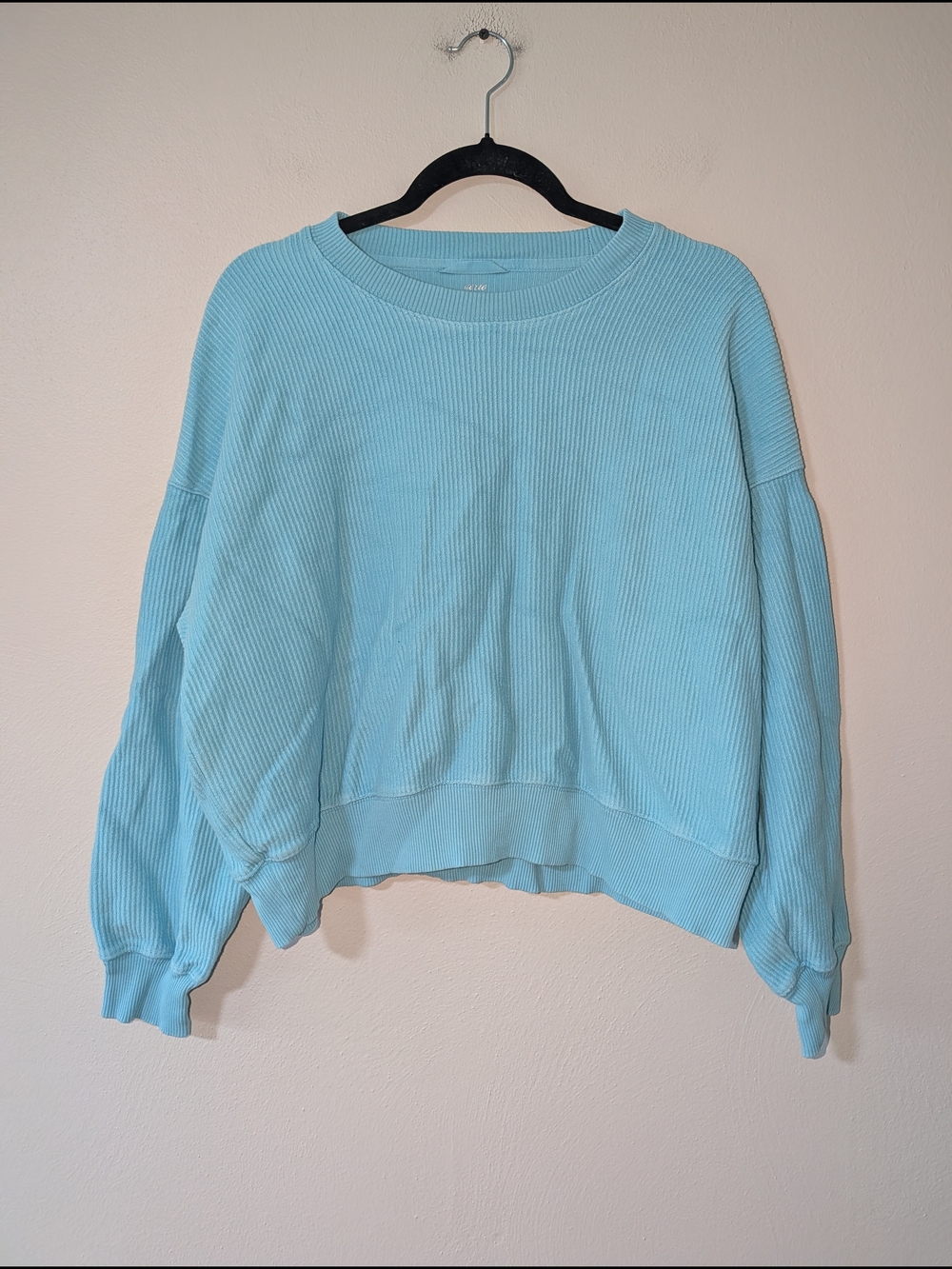S Aerie Light Blue Ribbed Crewneck Sweatshirt